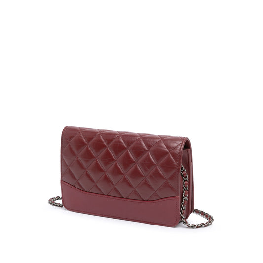 Red Chanel Quilted Aged Calfskin Gabrielle Wallet on Chain Crossbody Bag