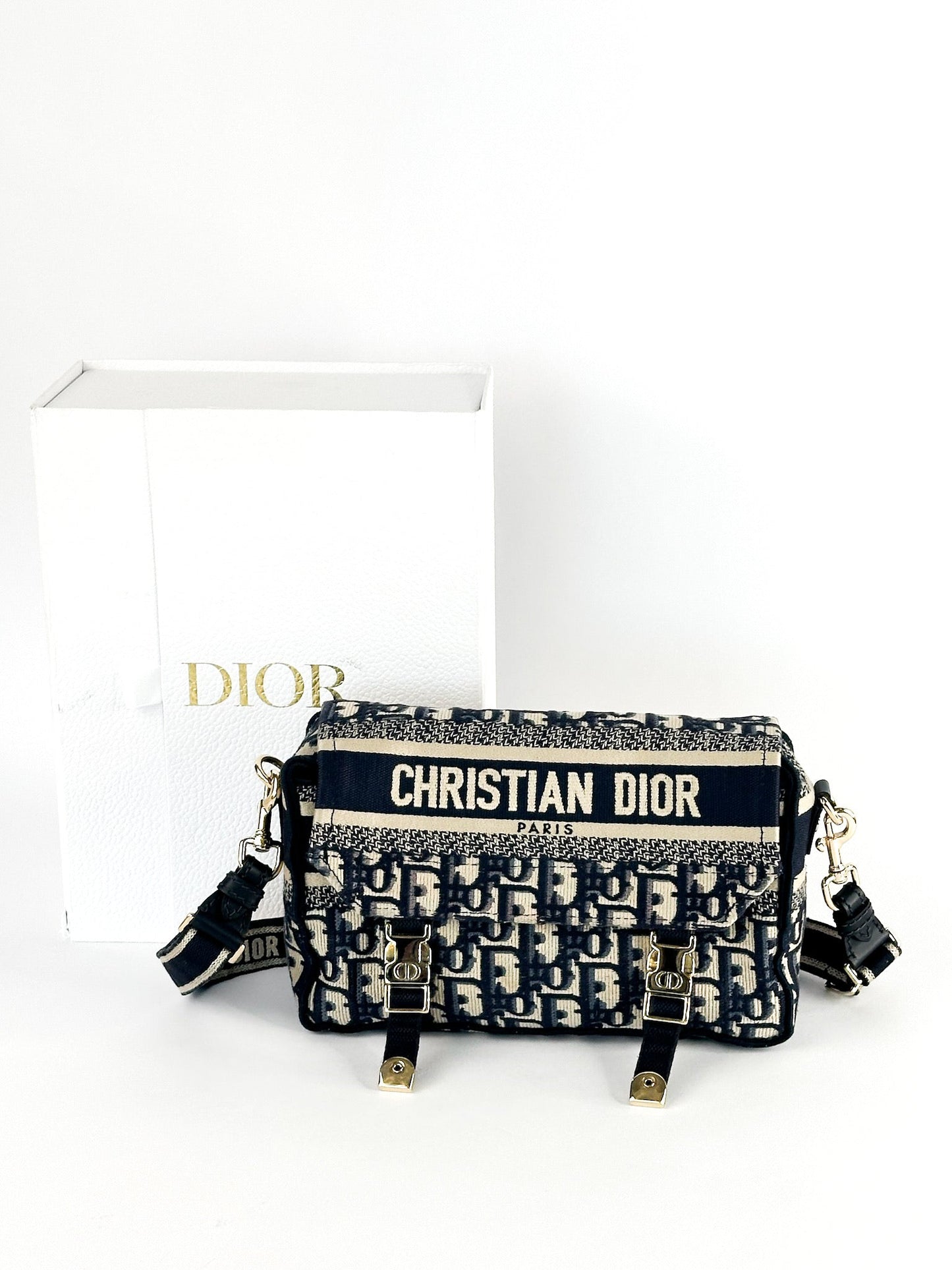 Christian Dior Camp Bag Blue Oblique Small Embroidery