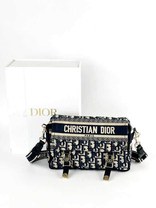 Christian Dior Camp Bag Blue Oblique Small Embroidery