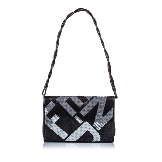 Fendi Black Others Fabric Sequined Crossword Shoulder Bag ITALY