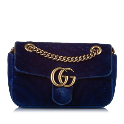 Gucci Mini GG Marmont Matelasse Velvet Blue