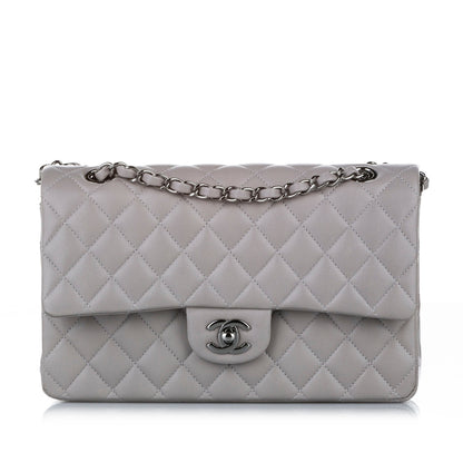 Classic Lambskin Leather Single Flap Bag in Gray with SHW