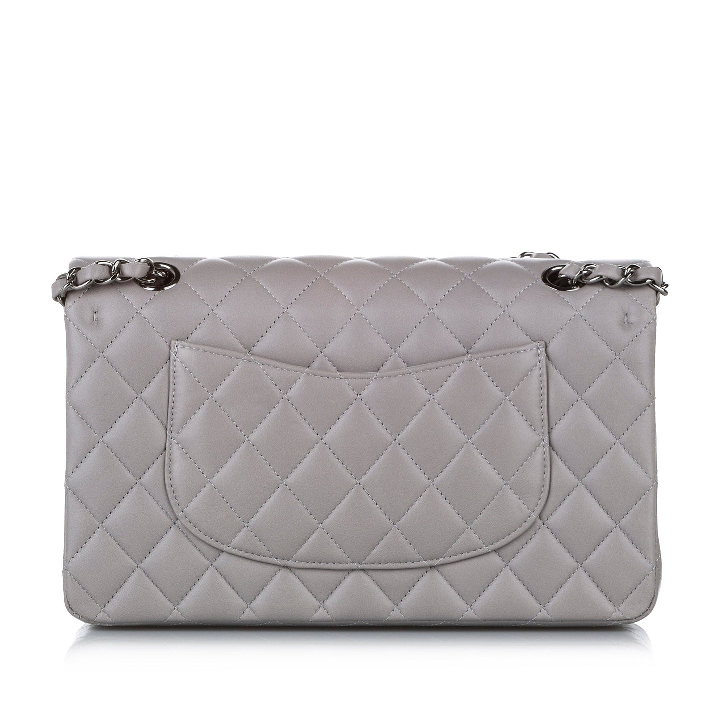 Classic Lambskin Leather Single Flap Bag in Gray with SHW