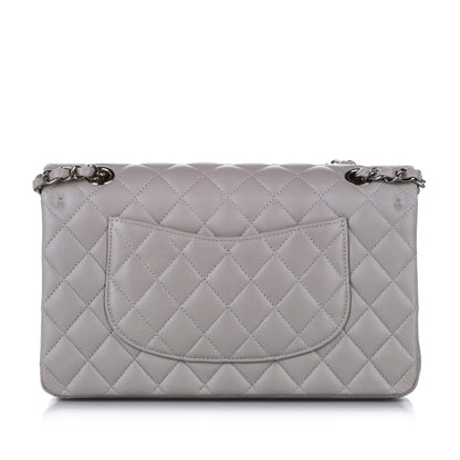 Classic Lambskin Leather Single Flap Bag in Gray with SHW