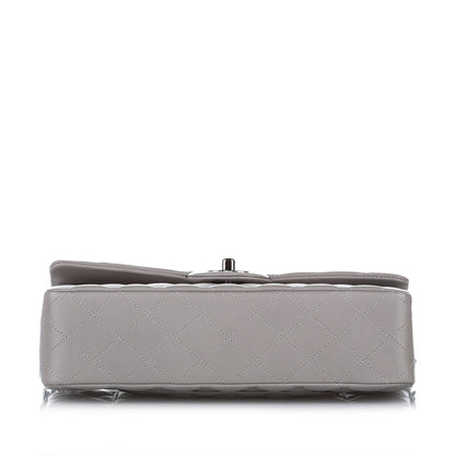 Classic Lambskin Leather Single Flap Bag in Gray with SHW