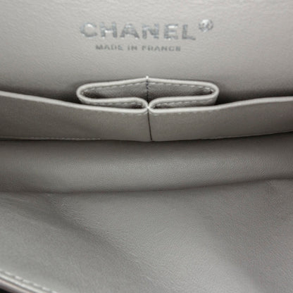 Classic Lambskin Leather Single Flap Bag in Gray with SHW