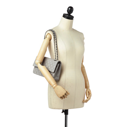 Classic Lambskin Leather Single Flap Bag in Gray with SHW