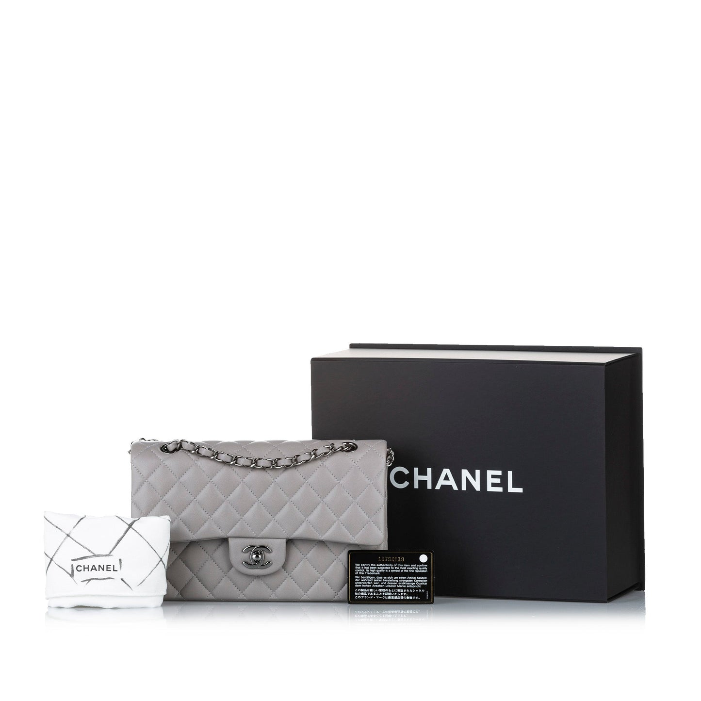 Classic Lambskin Leather Single Flap Bag in Gray with SHW