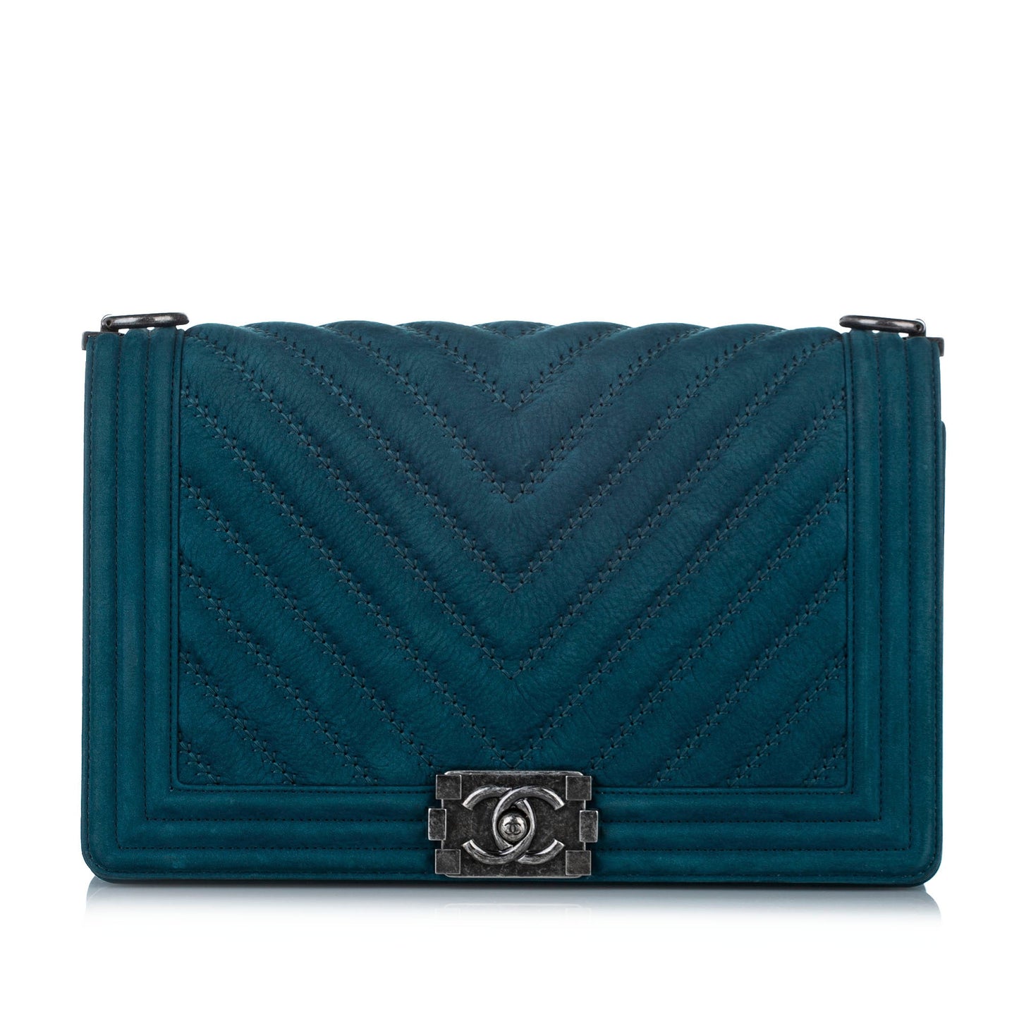 New Medium Chevron Boy Suede Flap Bag Blue