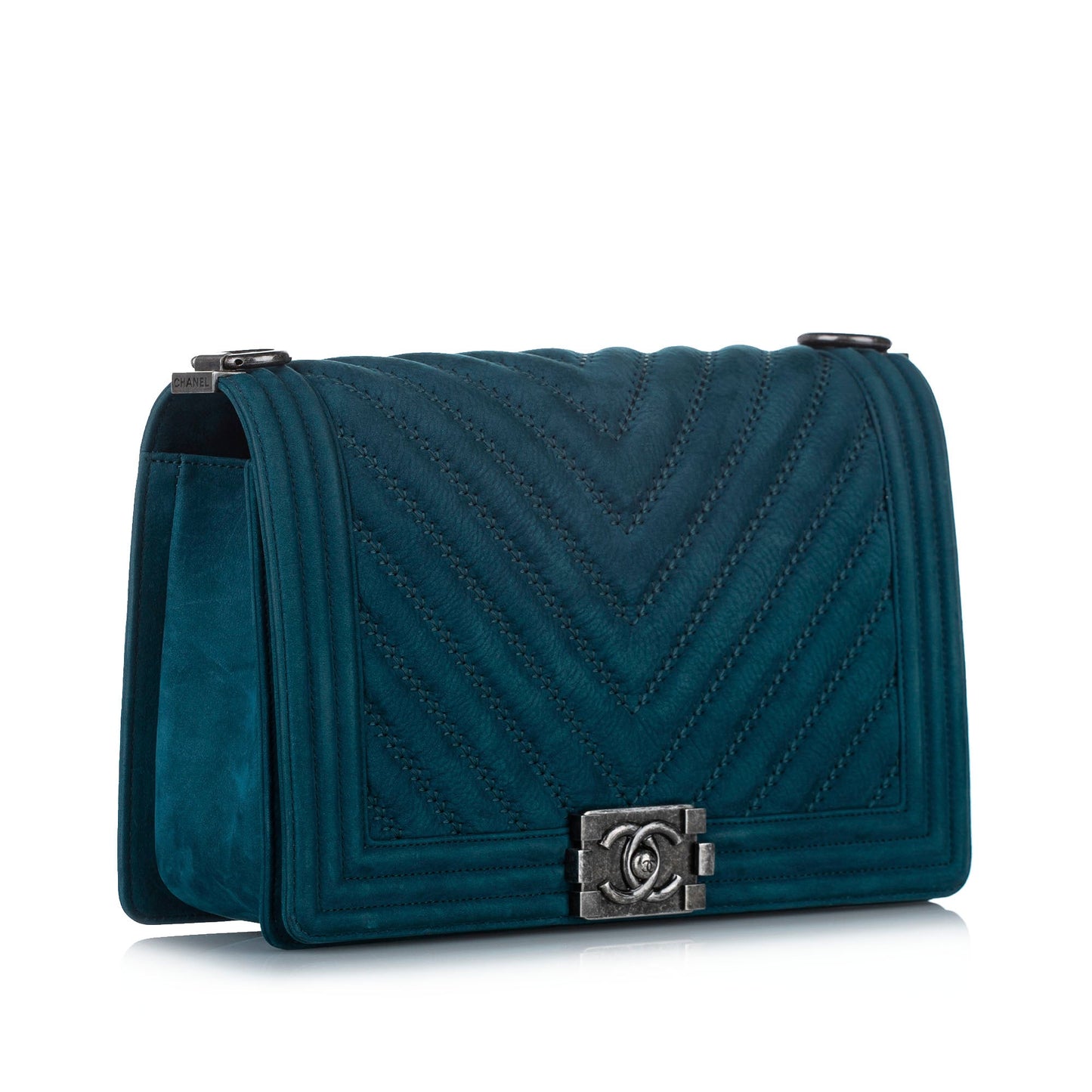 New Medium Chevron Boy Suede Flap Bag Blue