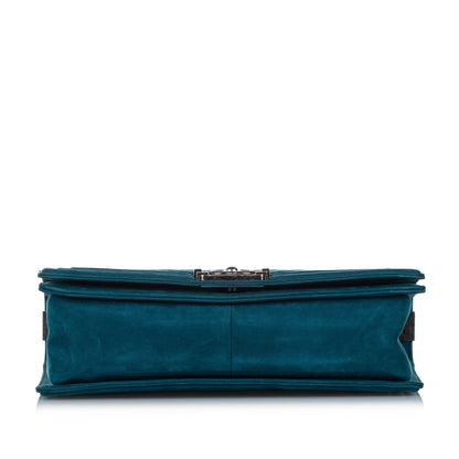 New Medium Chevron Boy Suede Flap Bag Blue