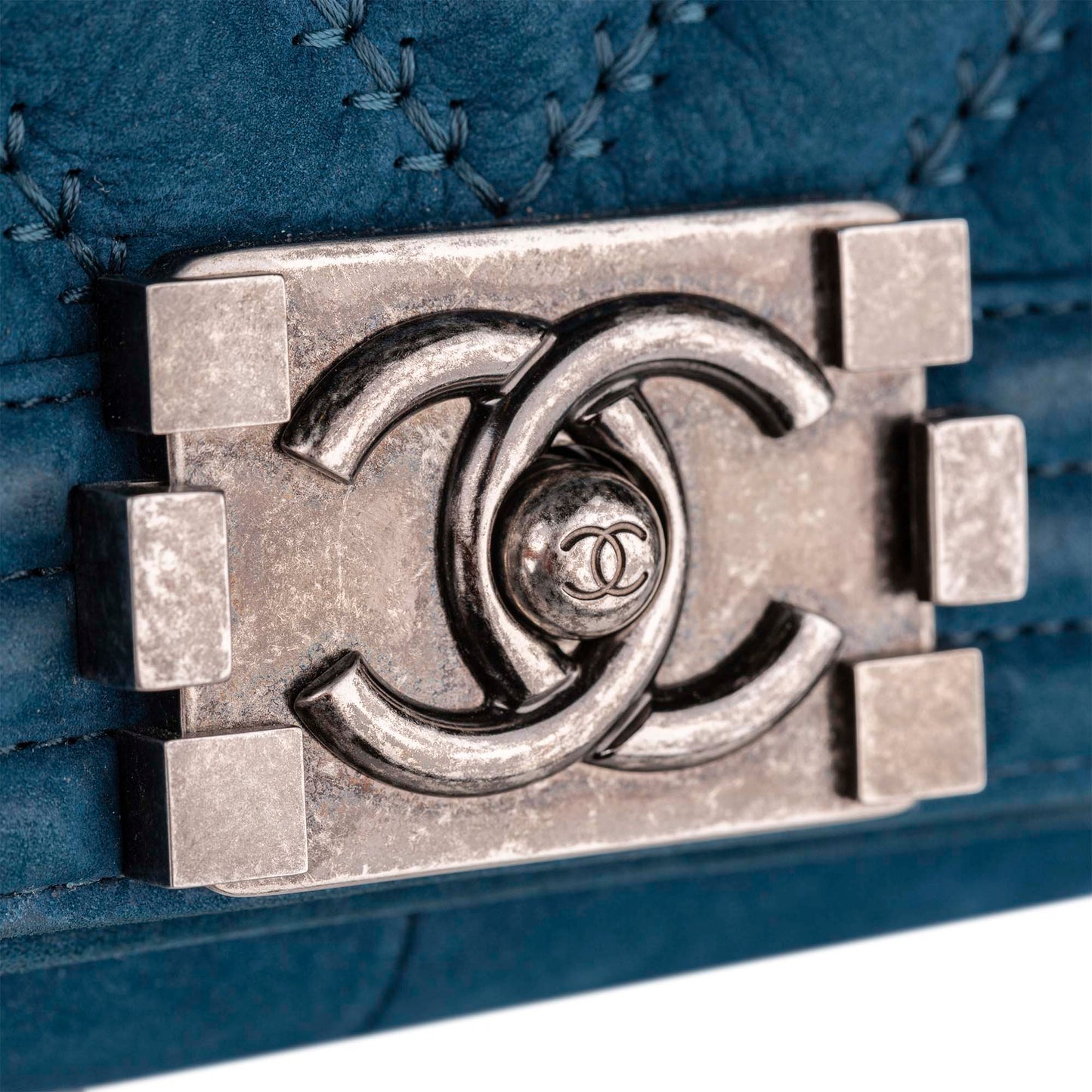 New Medium Chevron Boy Suede Flap Bag Blue