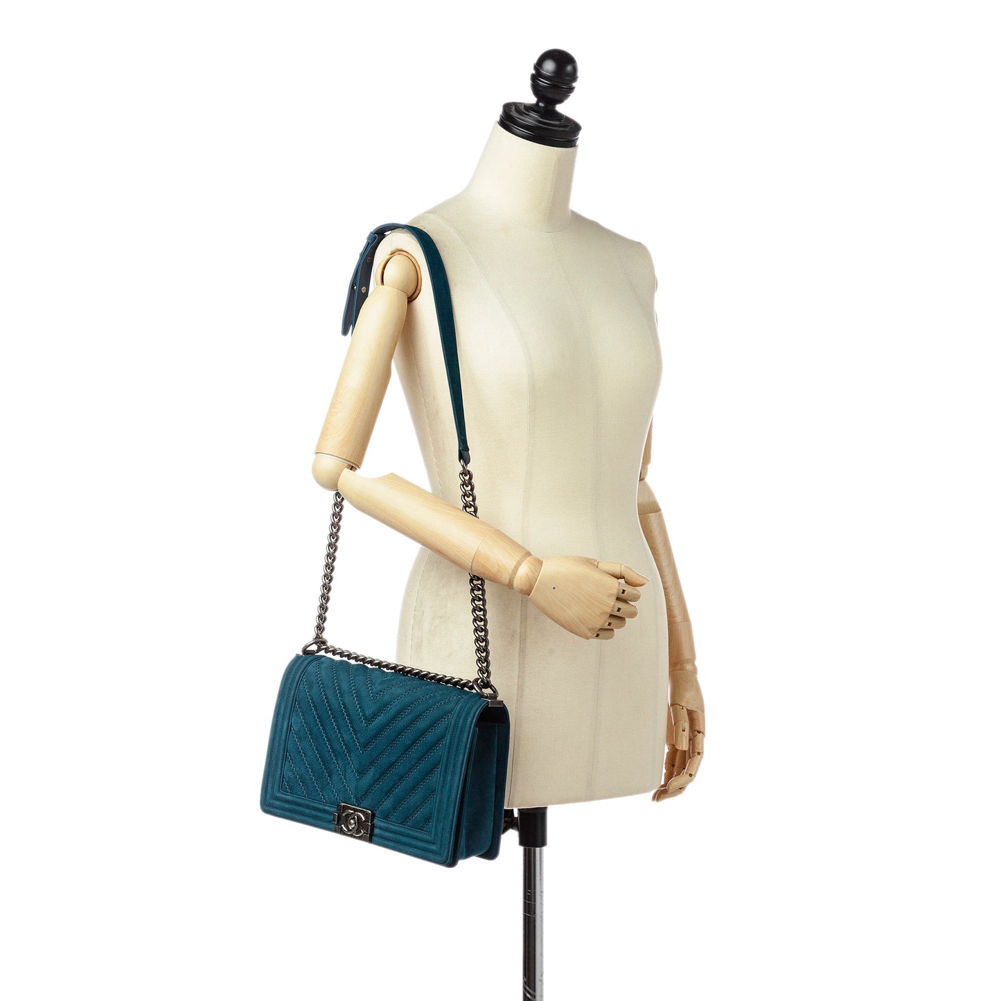 New Medium Chevron Boy Suede Flap Bag Blue