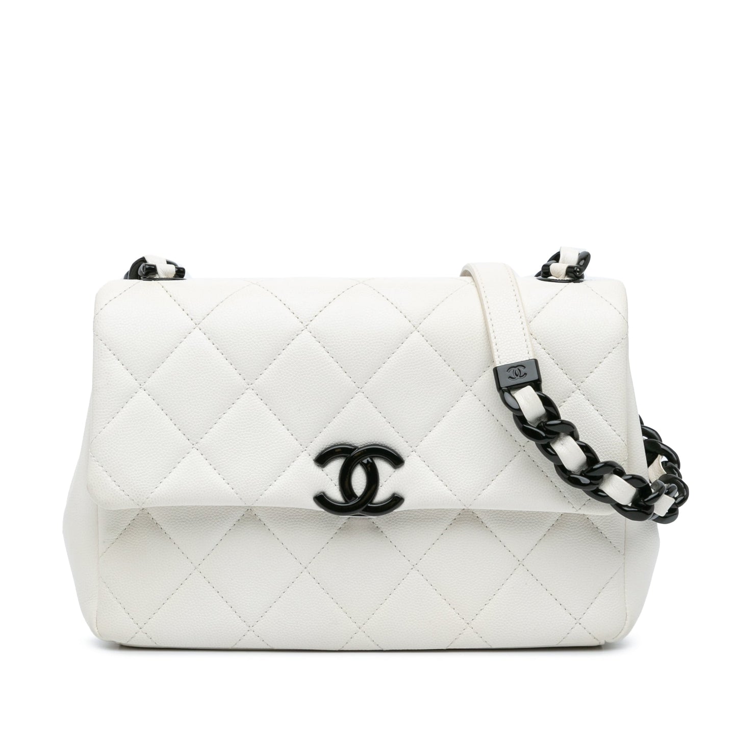White Chanel Medium Quilted Caviar My Everything Flap Crossbody Bag