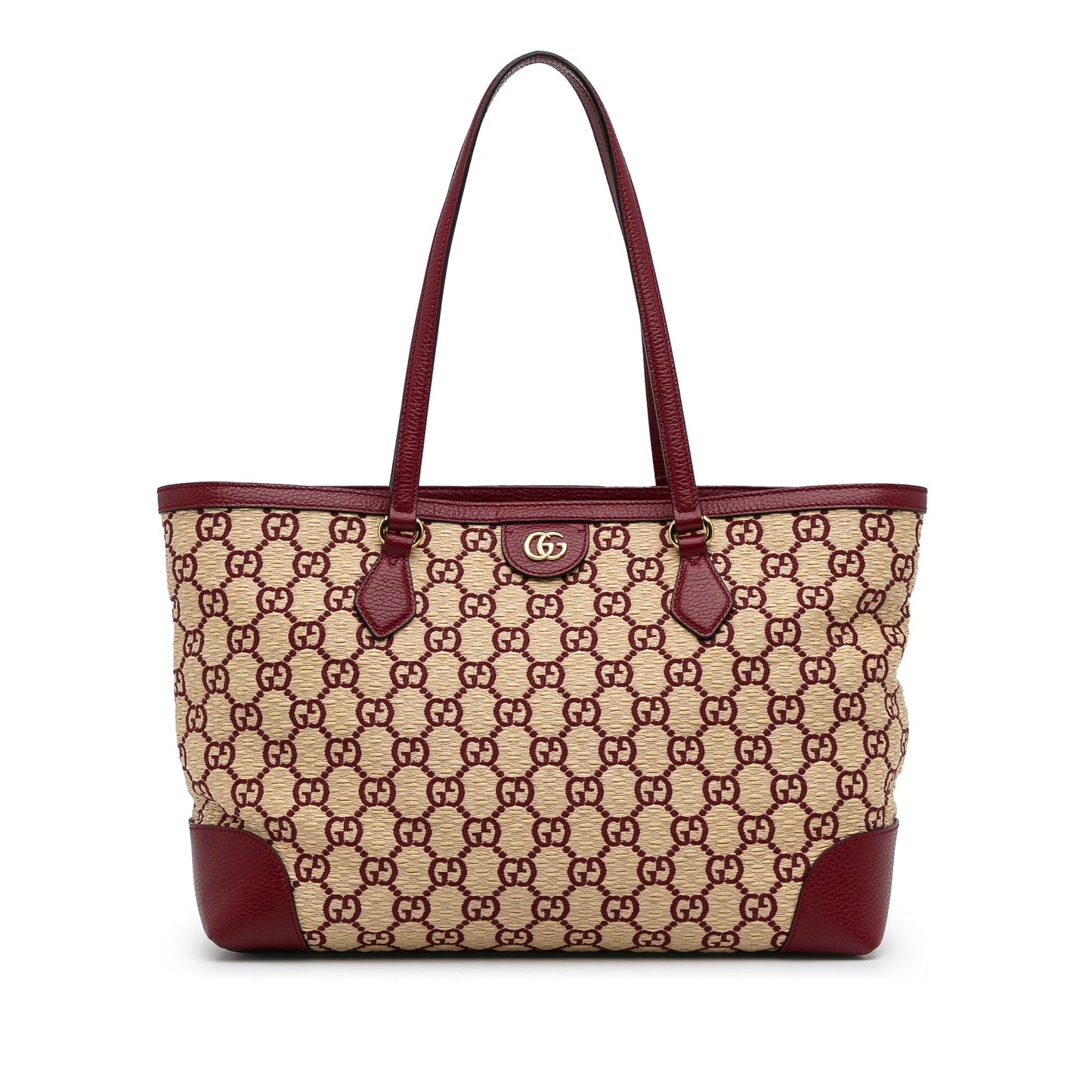 Brown Gucci Medium GG Straw Ophidia Shopping Tote