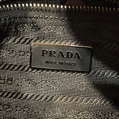 Prada Black Green Striped Nylon Two-Way Tote Bags