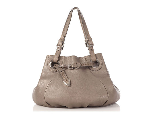 Fendi Metallic Silver Selleria Belted Bucket Tote