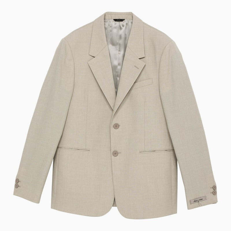 Fendi Beige Single-Breasted Jacket In Wool Men
