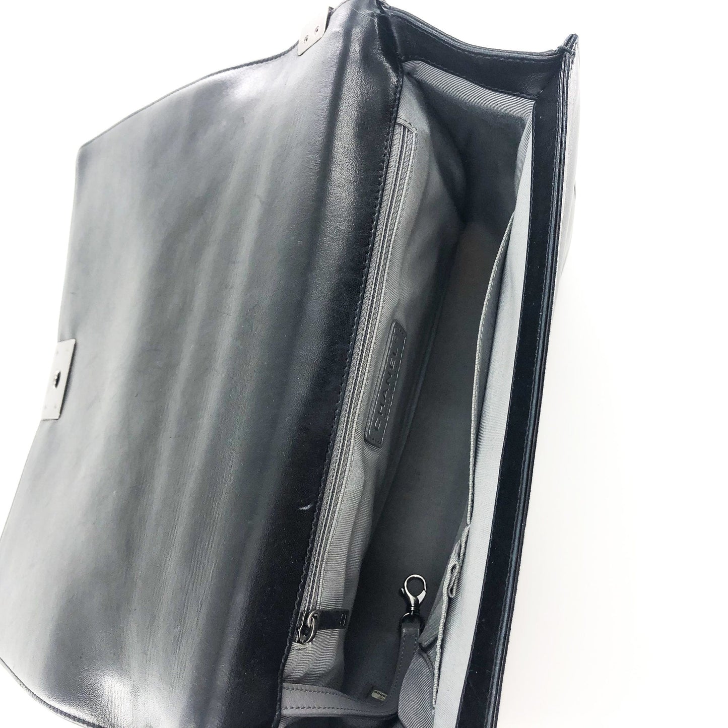 Large Black Boy Quilted Lambskin With Ruthenium Hardware