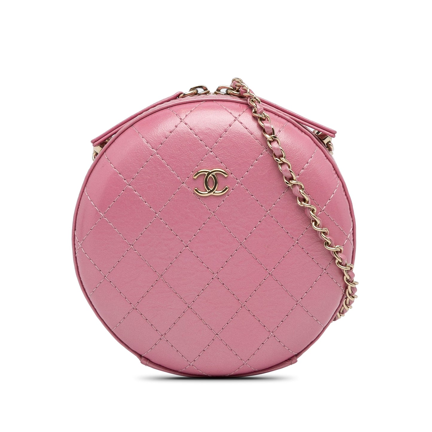 Pink Chanel Lambskin CC Round Chain Crossbody