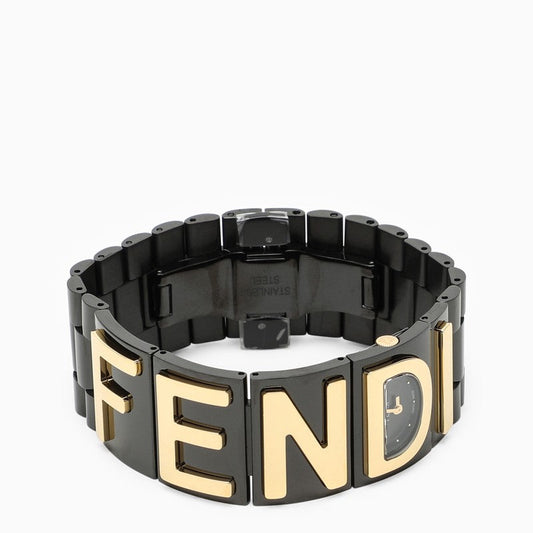 Fendi Black Watch With Gold Logo Lettering Women