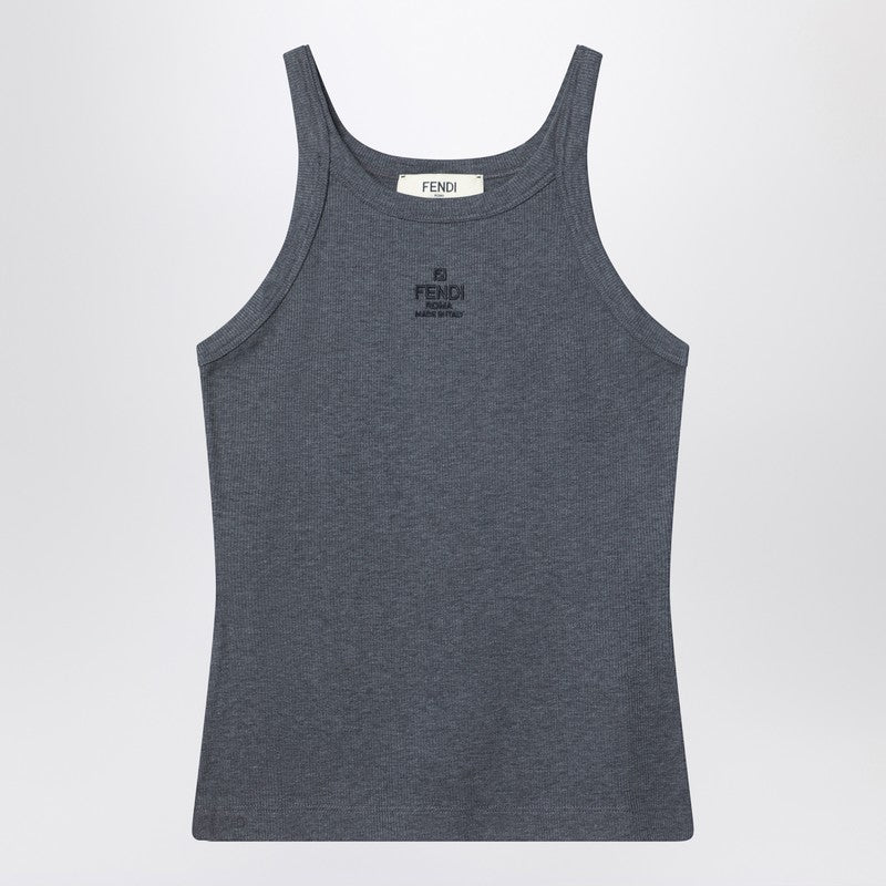 Fendi Grey Ribbed Cotton Top Women