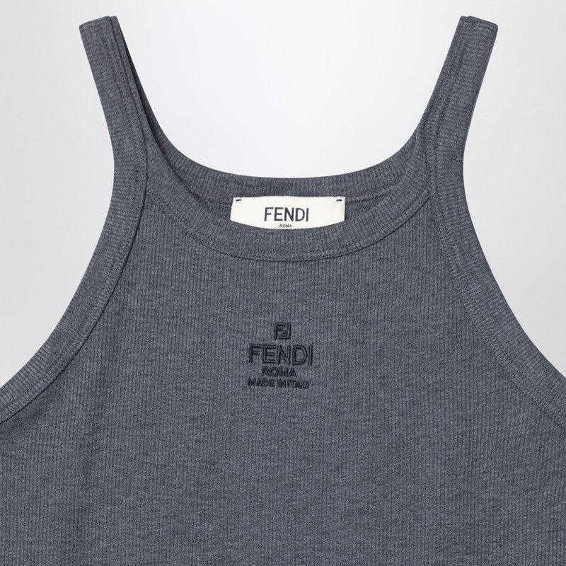 Fendi Grey Ribbed Cotton Top Women