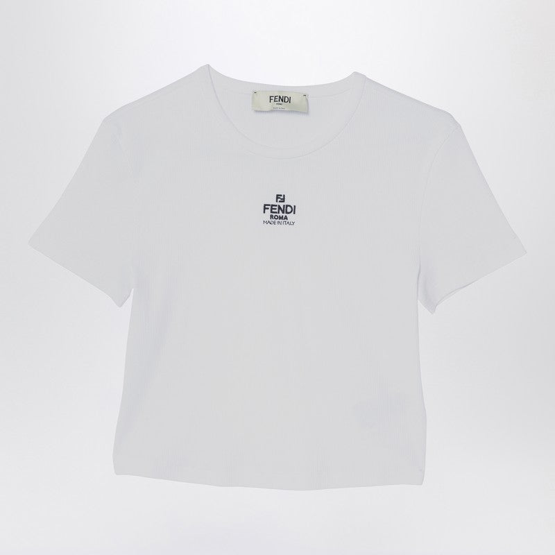 Fendi White Cropped T-Shirt With Logo Women