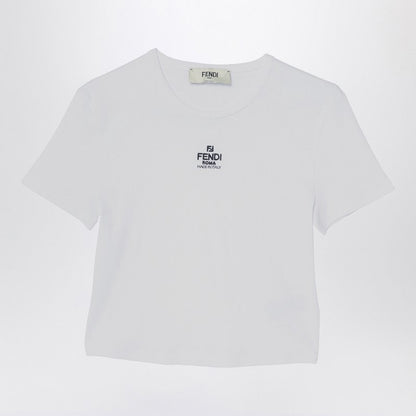 Fendi White Cropped T-Shirt With Logo Women