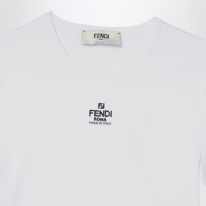 Fendi White Cropped T-Shirt With Logo Women