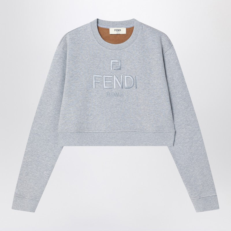 Fendi Grey Cropped Sweatshirt In Fleece Cotton Women