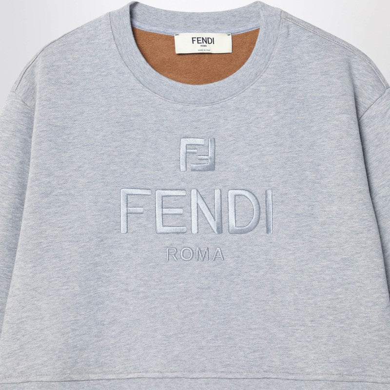 Fendi Grey Cropped Sweatshirt In Fleece Cotton Women
