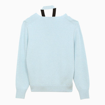 Fendi Light Blue Cashmere And Wool Cardigan Women