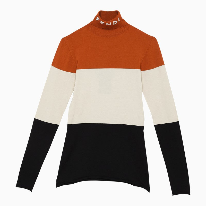 Fendi High Neck Sweater In Multicolored Lycra With Logo Women