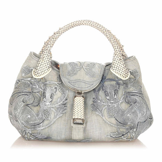 Fendi Embroidered Spy Denim Handbag