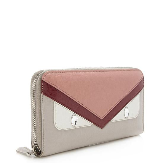 Fendi Leather Monster Zip Around Wallet
