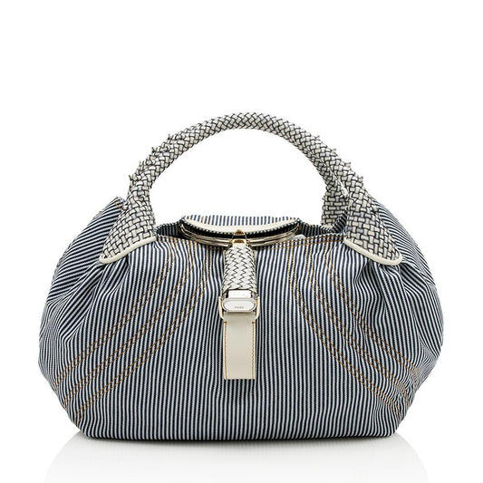 Fendi Ticking Stripe Denim Spy Satchel (SHF-12380)