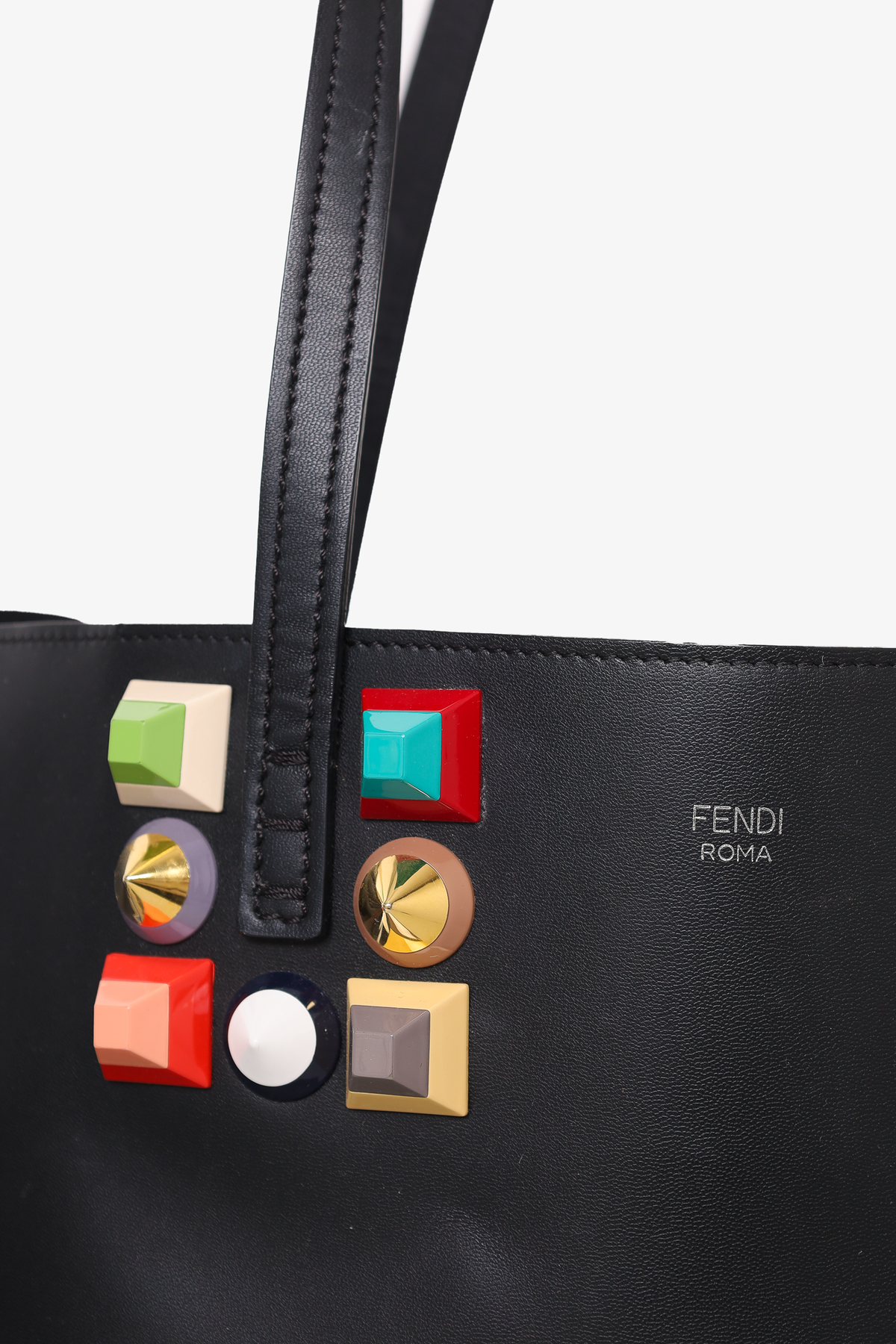 Fendi Black Leather Rainbow Stud Medium Roll Tote