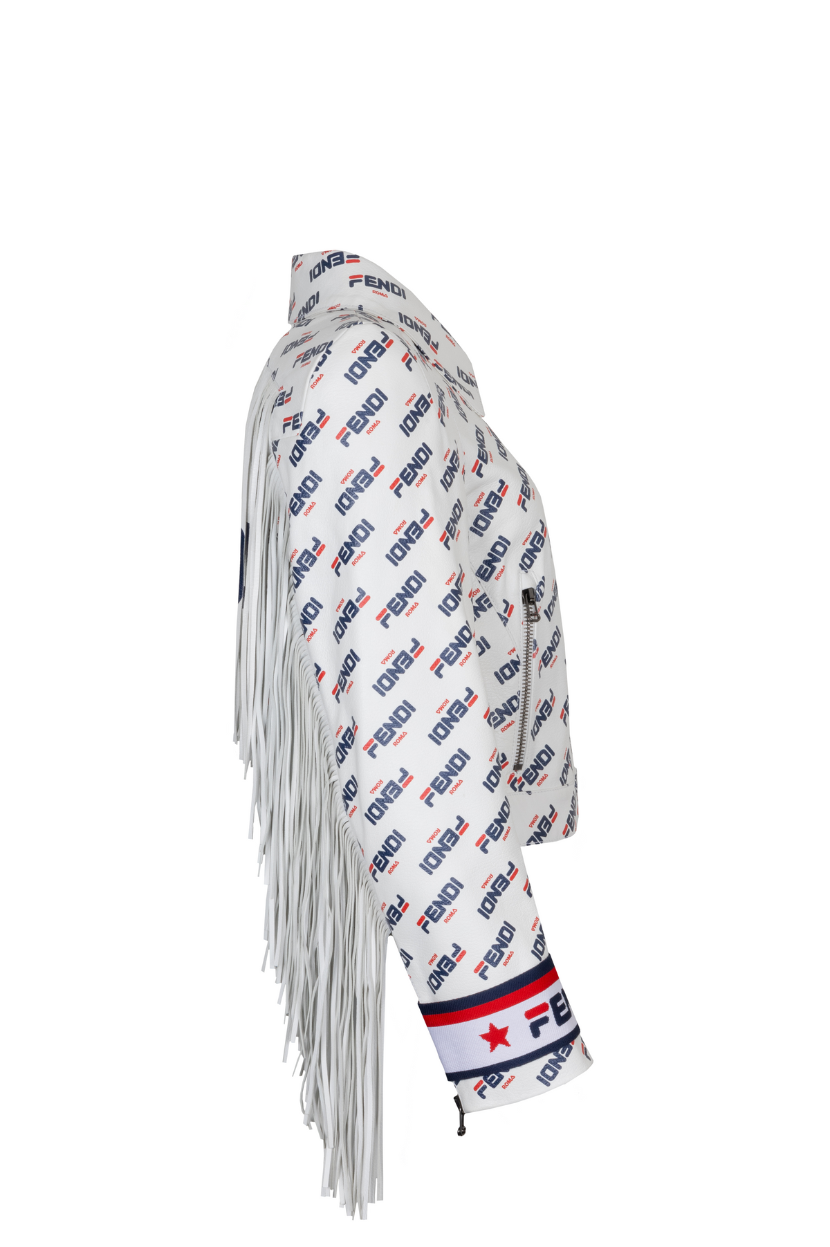 FENDI X Fila Fringed Mania Leather Jacket White