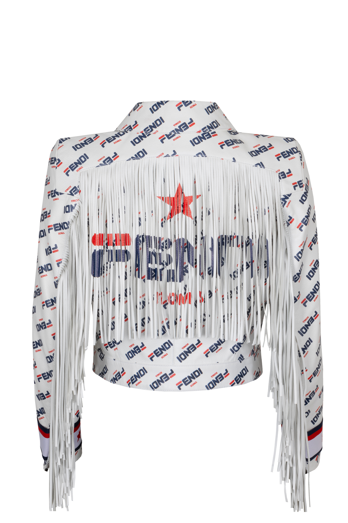 FENDI X Fila Fringed Mania Leather Jacket White