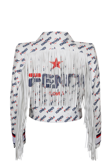 FENDI X Fila Fringed Mania Leather Jacket White