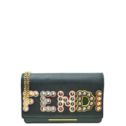 Fendi Black Fun Fair Metal Studded Tube Wallet on Chain