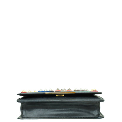 Fendi Black Fun Fair Metal Studded Tube Wallet on Chain