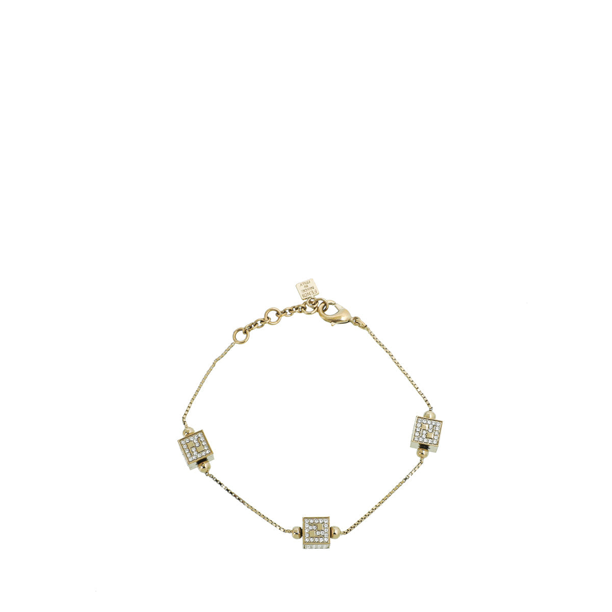 Fendi Light Gold Finish Crystal Cube Station Bracelet