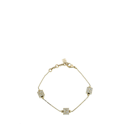 Fendi Light Gold Finish Crystal Cube Station Bracelet