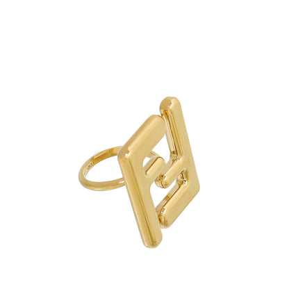Fendi Gold Finish "Forever Fendi" Maxi Logo Ring Medium