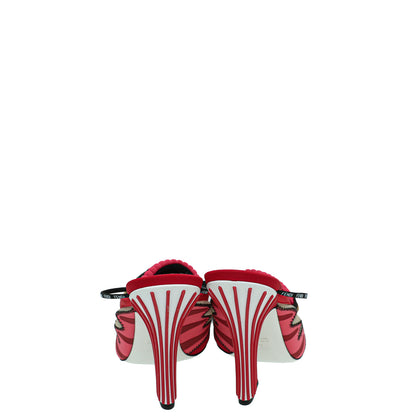 Fendi Red Multicolor Colibri Appliquéd Mesh And Neoprene Sandal 40