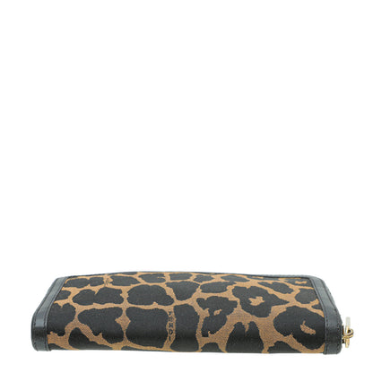 Fendi Bicolor Leopard Print Zip Around Wallet