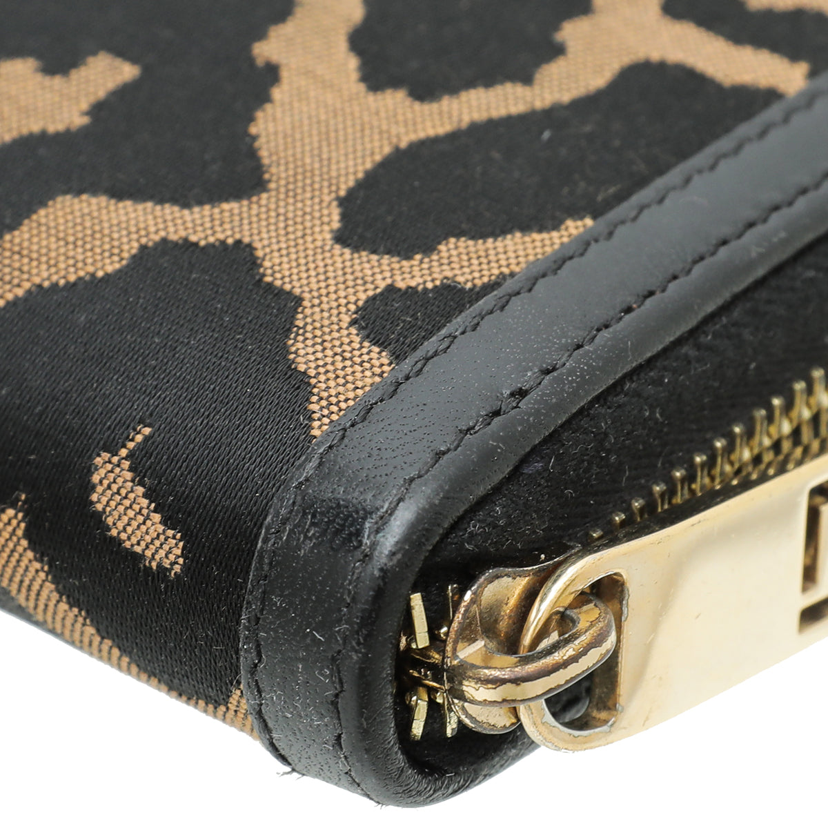 Fendi Bicolor Leopard Print Zip Around Wallet