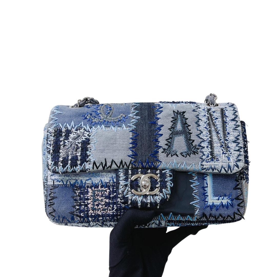 Denim Patchwork Medium Flap Blue